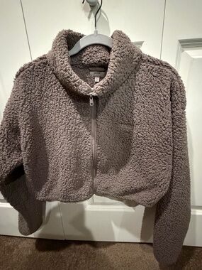 Skims Plush Zip-Up Jacket in Taupe